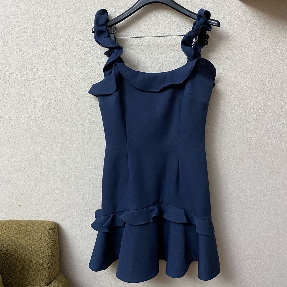 Navy Ruffle Strap Dress - Women's Elegant Sundress
